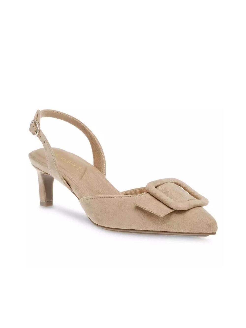 Anne Klein  Iva Beige Suede Slingback Kitten Heel Shoes Size 7.5